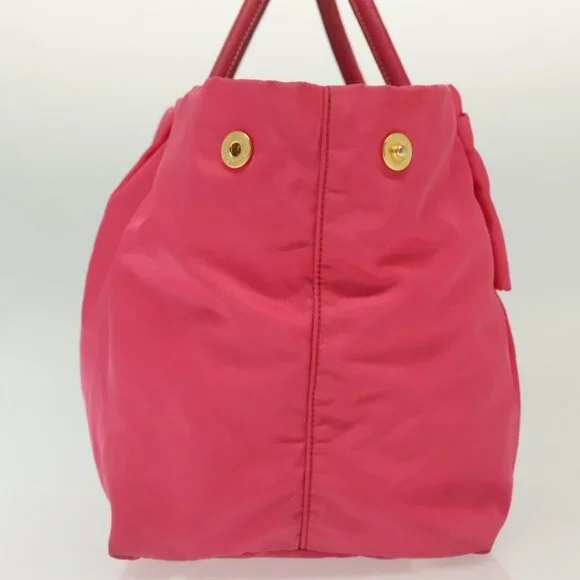 PRADA Hand Bag Nylon Pink Gold Auth